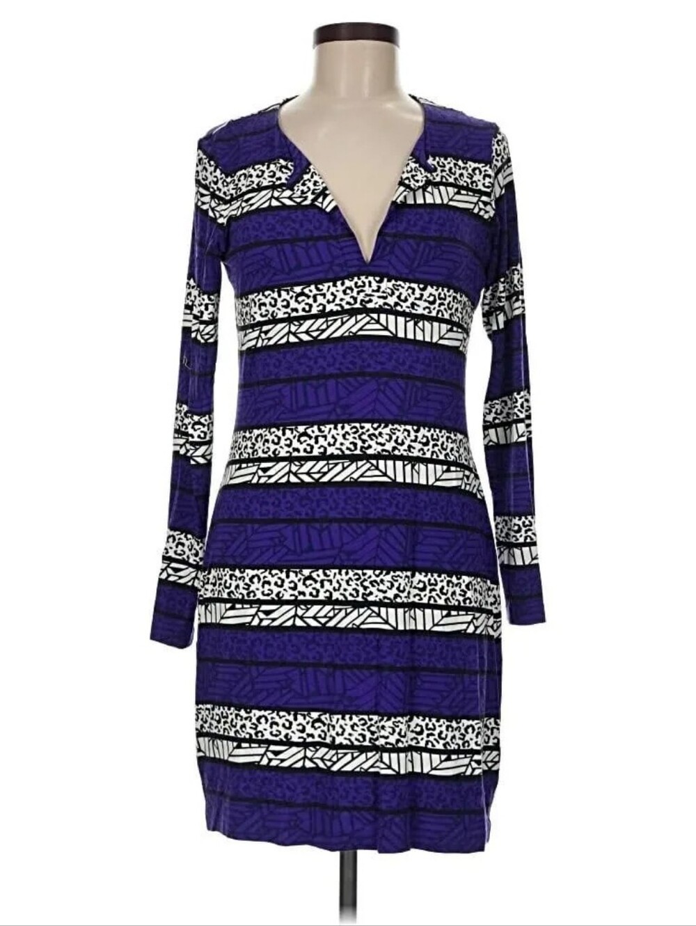 Diane von Furstenberg Purple & White Striped V-Neck Dress